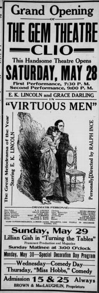 Gem Theatre - Clio Messenger May 26 1921 (newer photo)